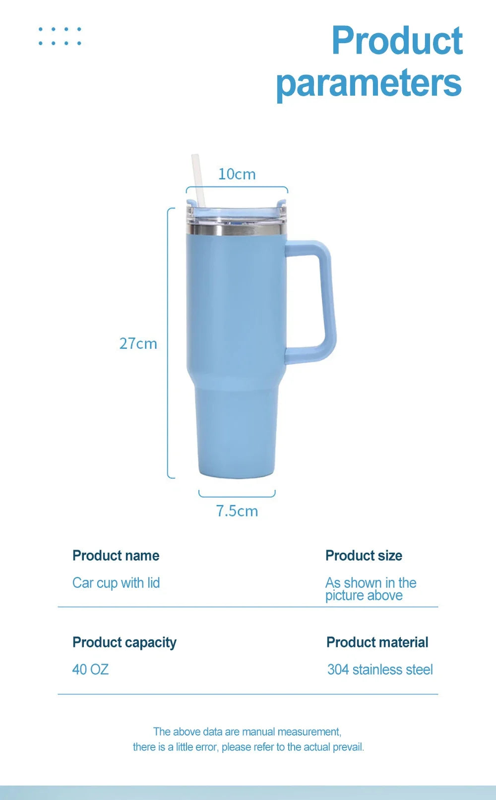 Hydro-Mate (Smooth) 40oz (1200ml) Tumbler With Handle Stainless Steel Vacuum Insulated with Lid and Straw for Smoothies, Water, Iced Tea or Coffee