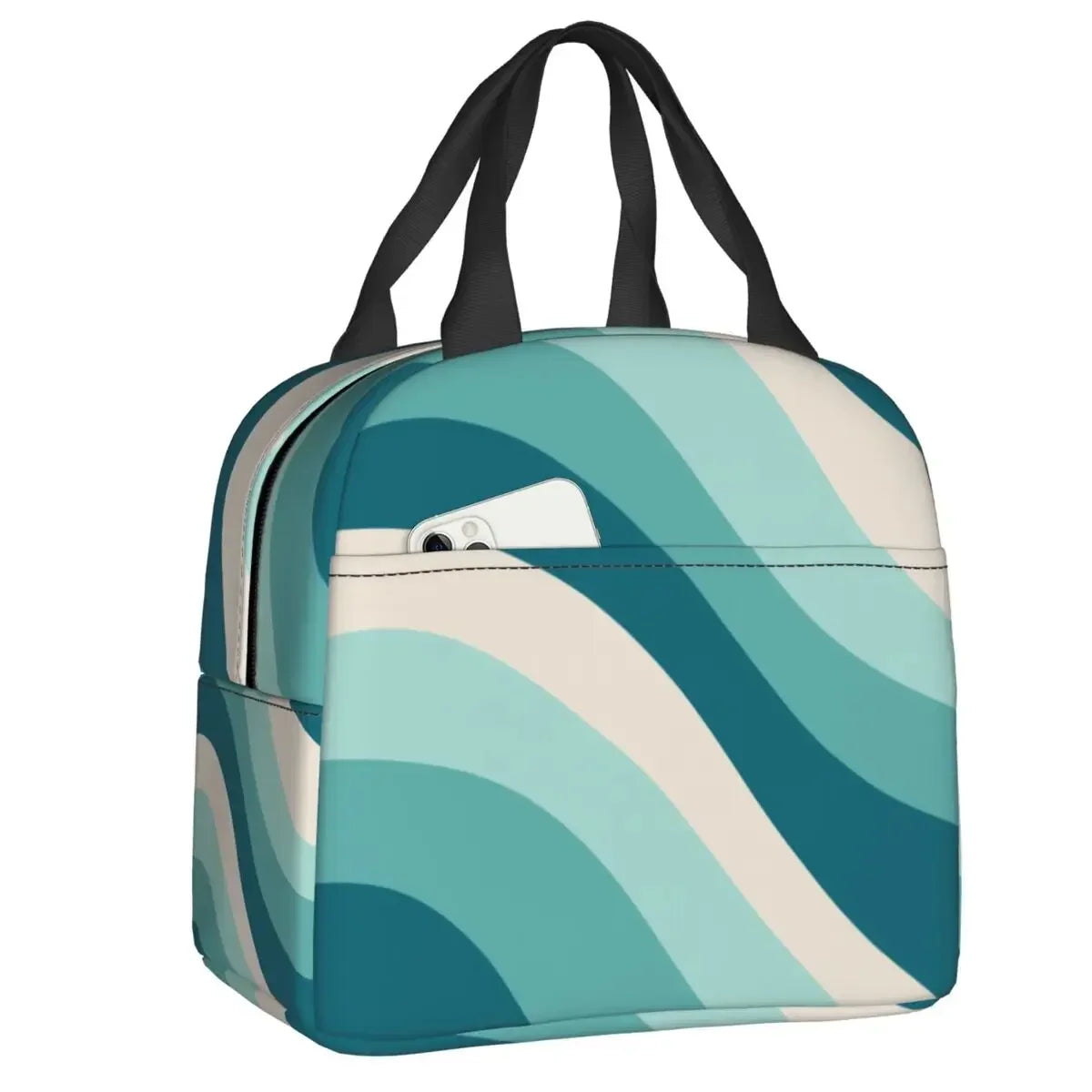 Retro Swirl (18 Abstract Designs) Geometric Print Lunch Bag Psychedelic Aesthetic Waterproof Cooler Thermal Insulated Lunch Box