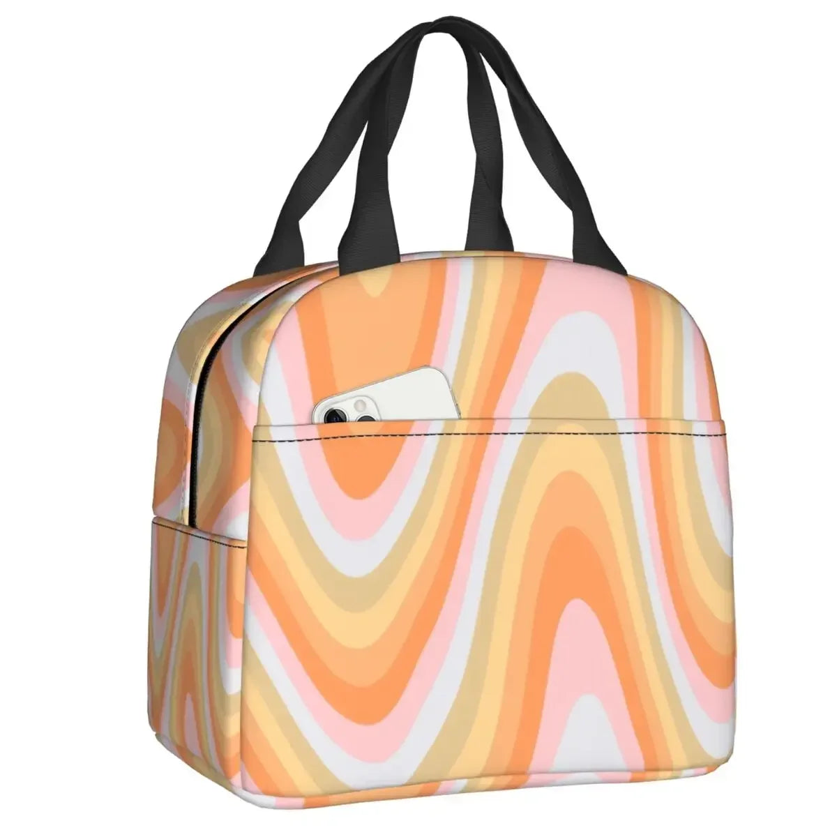 Retro Swirl (18 Abstract Designs) Geometric Print Lunch Bag Psychedelic Aesthetic Waterproof Cooler Thermal Insulated Lunch Box